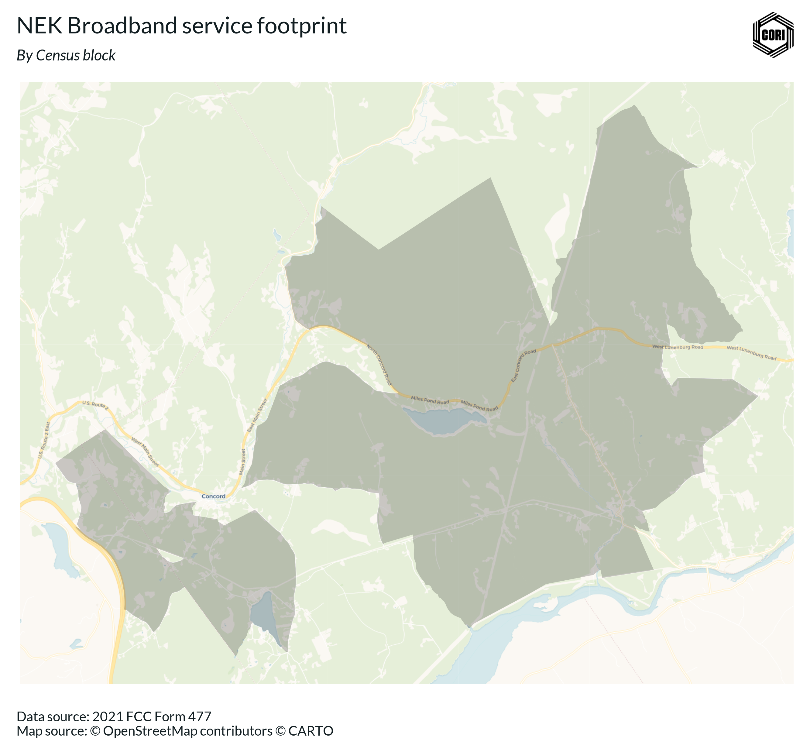 Map of NEK Broadband ISP footprint